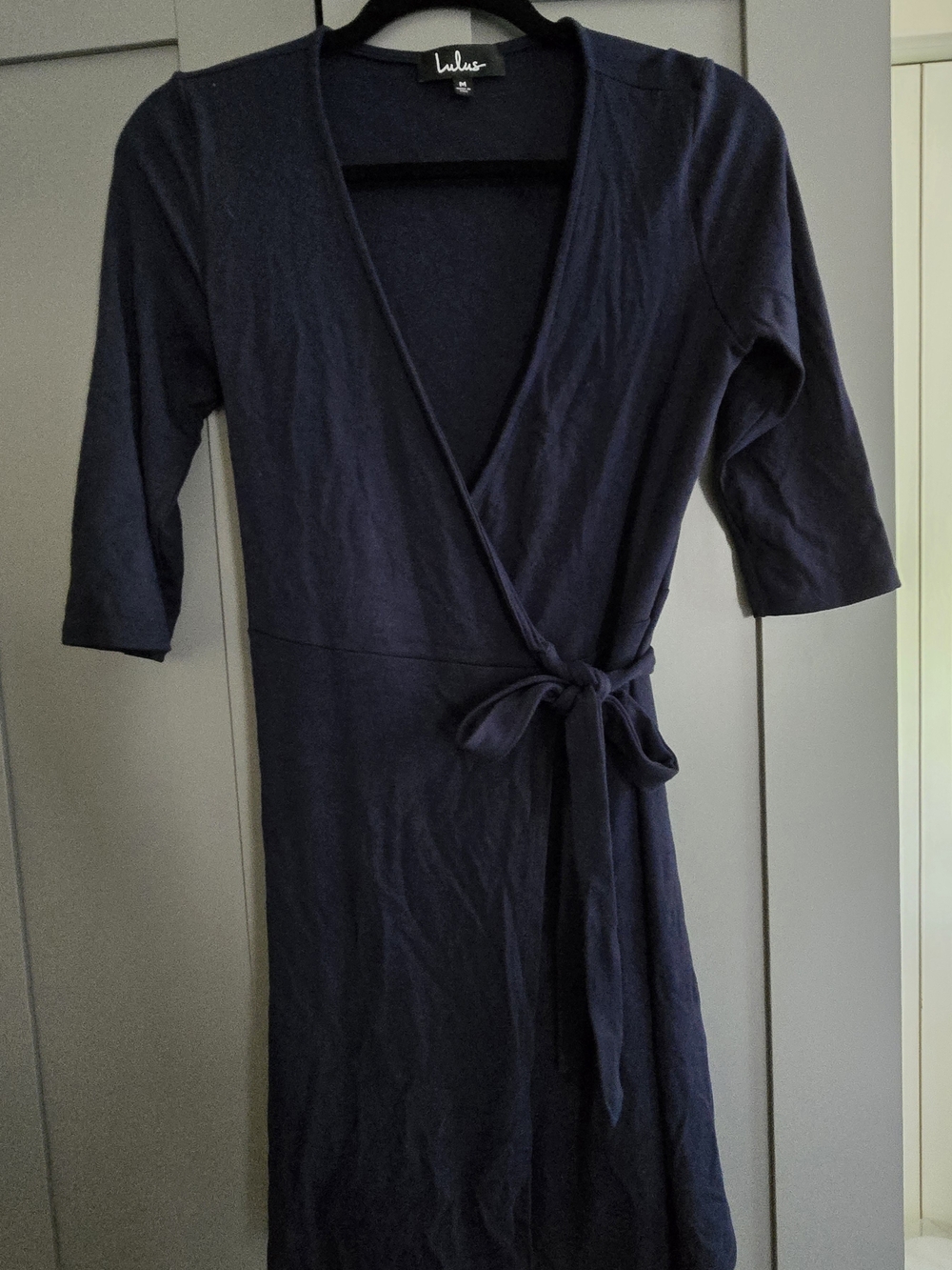 Lulu's Navy Wrap Dress with Waist Tie